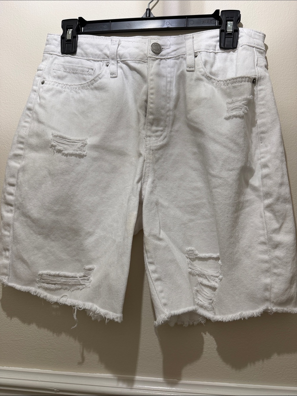 Women White Distressed Denim Shorts